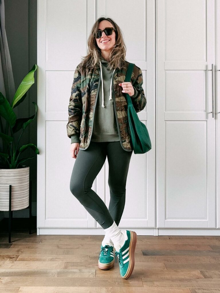 Tone on Tone Transitional Athleisure Outfits with Leggings for Fall