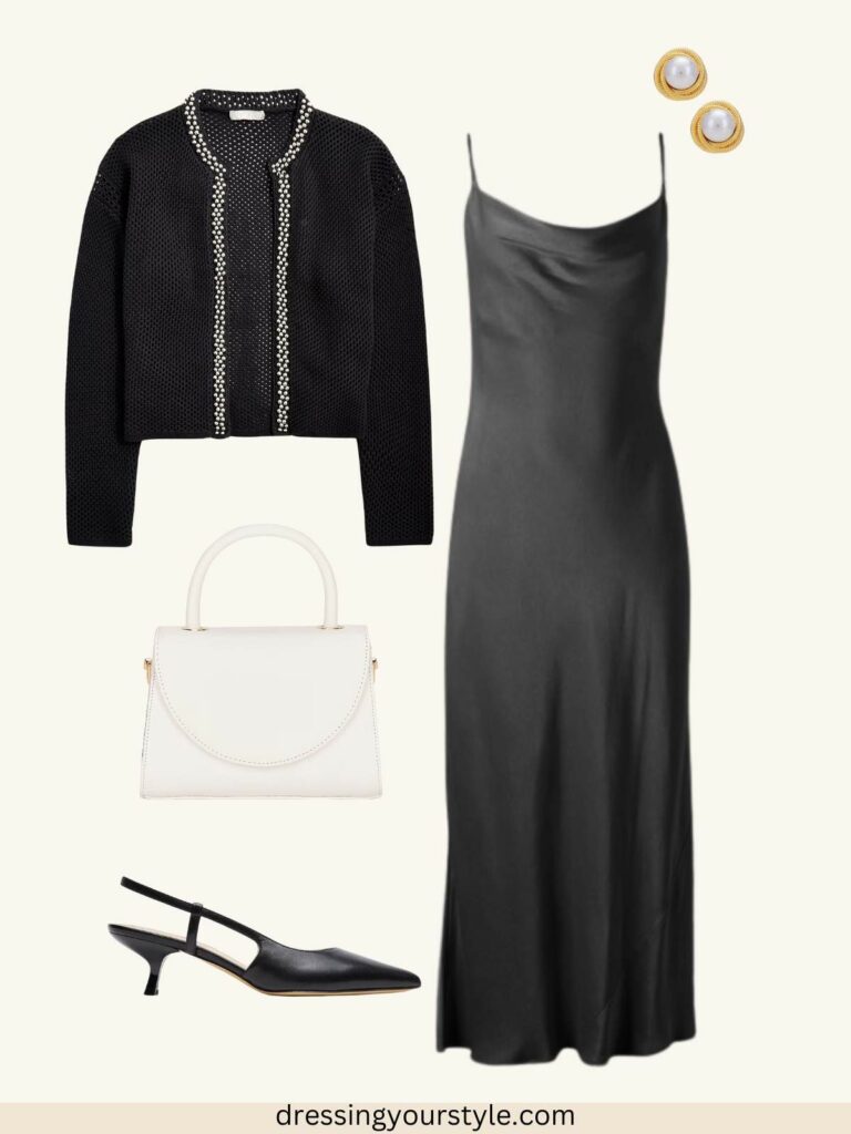 Black dress and cardigan outfit best sale