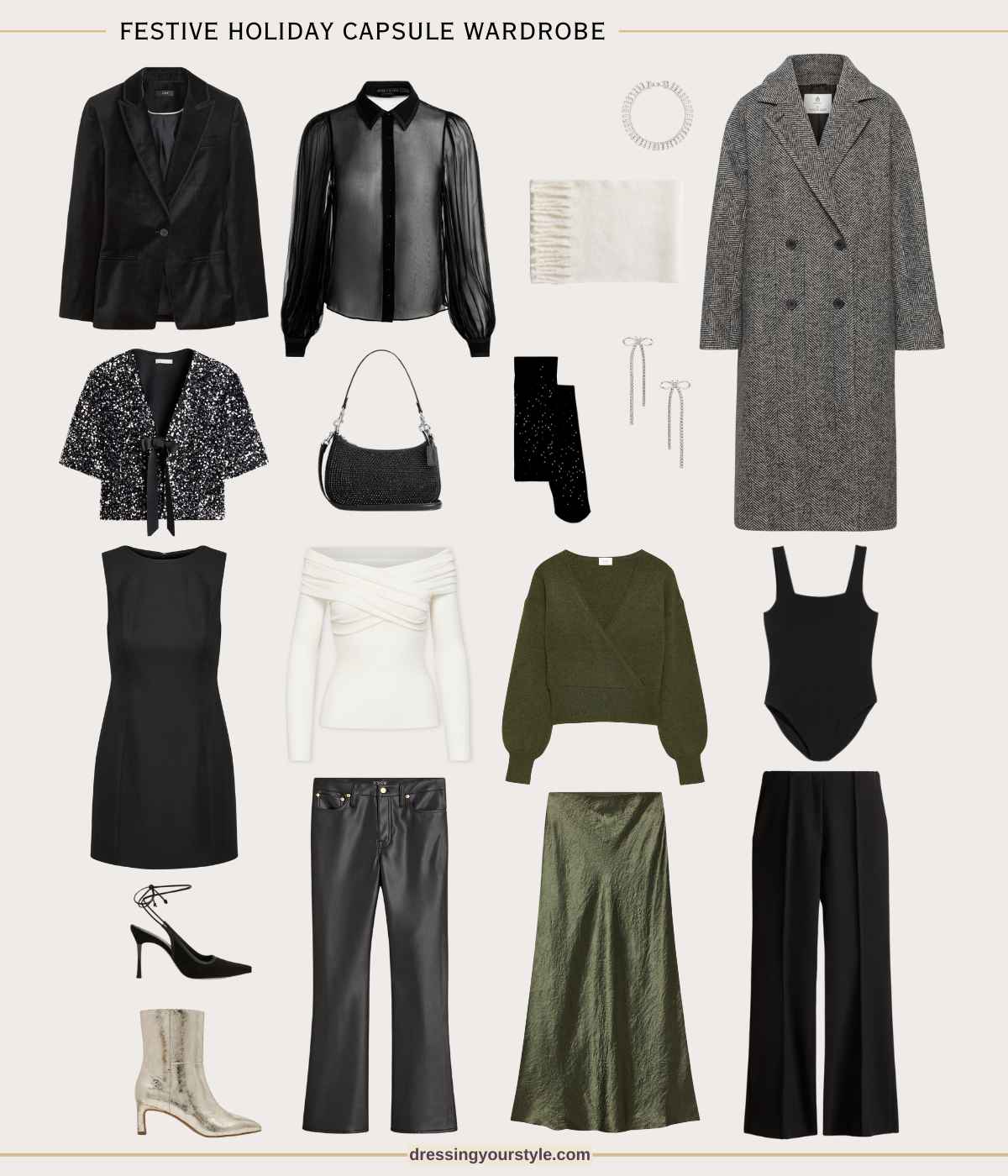 Festive Olive Green & Black  Christmas Capsule Wardrobe + 12 Holiday Party Outfits!